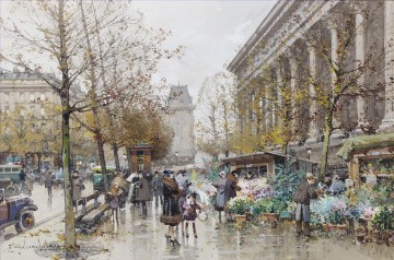 Eugene Galien Laloue Painting - Paris Le march aux fleurs Galien Eugene
